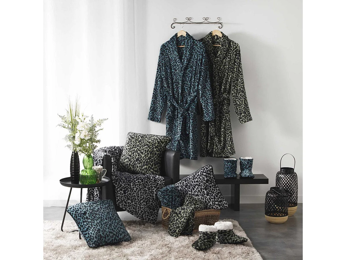 Peignoir Flanelle Imprimé "Léopard" Gris