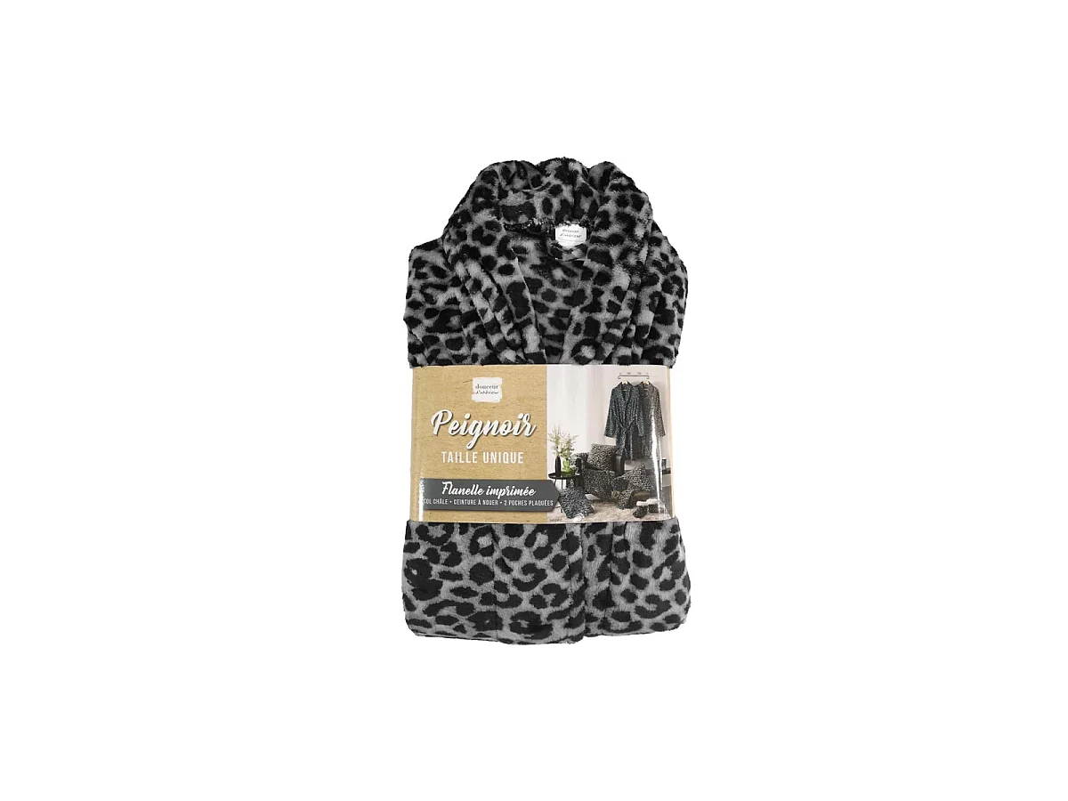 Peignoir Flanelle Imprimé "Léopard" Gris