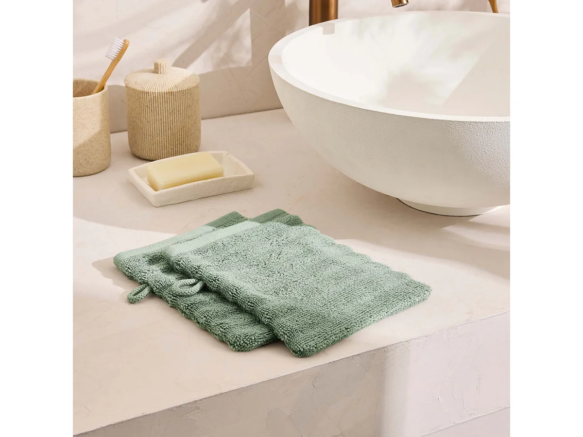 Lot de 2 Gants de Toilette "Maya" 15x21cm Vert Sauge