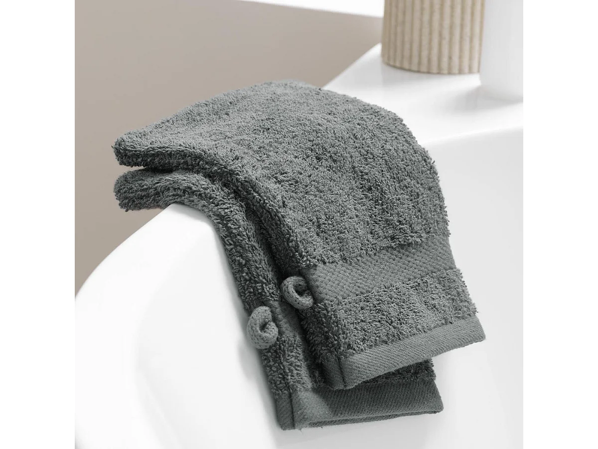 Lot de 2 Gants de Toilette "Elegance" 15x21cm Anthracite