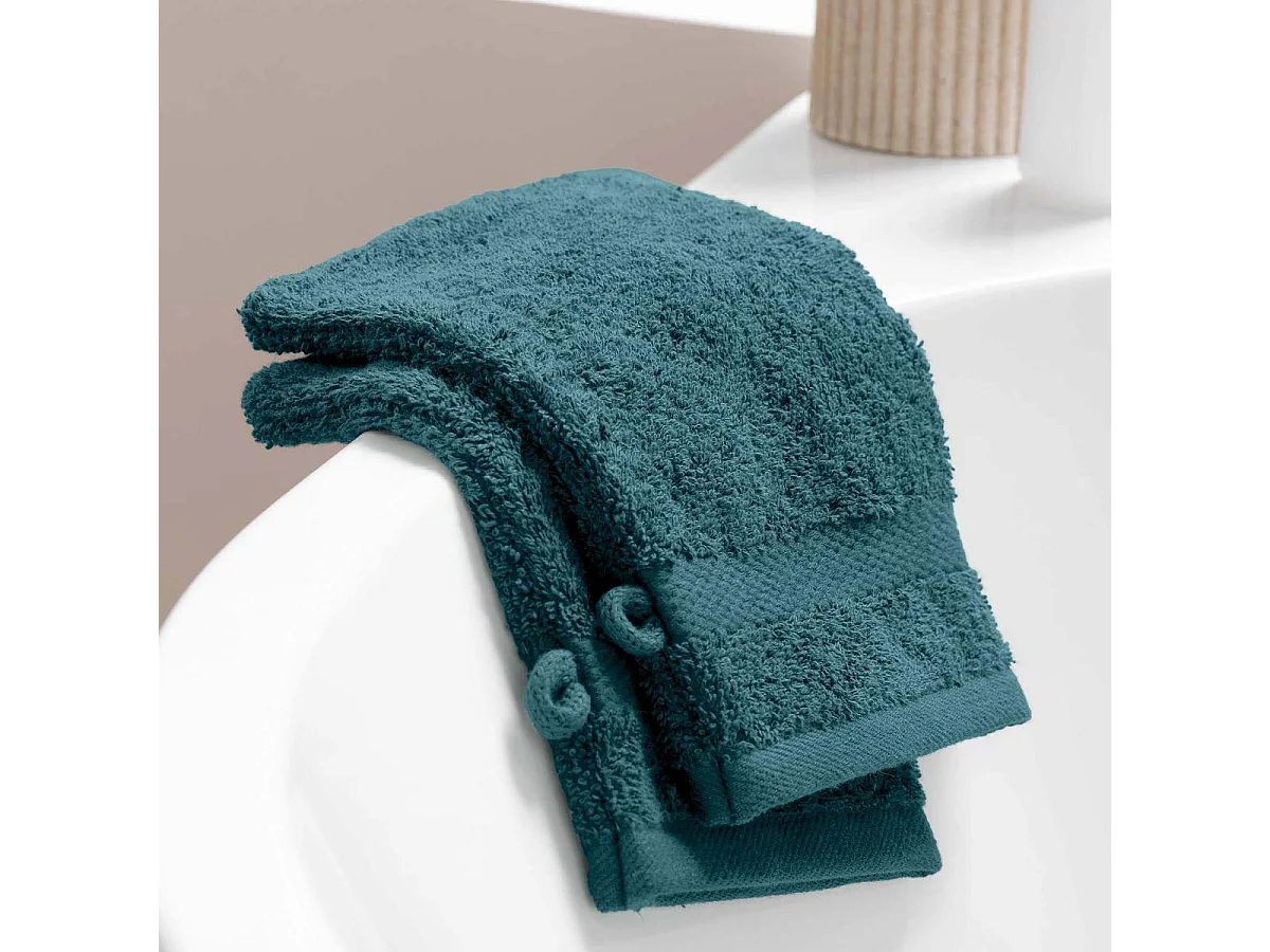 Lot de 2 Gants de Toilette "Elegance" 15x21cm Bleu