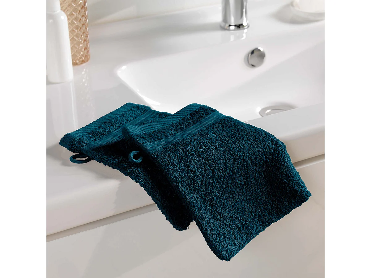 Lot de 2 Gants de Toilette "Tendresse" 15x21cm Bleu Indigo