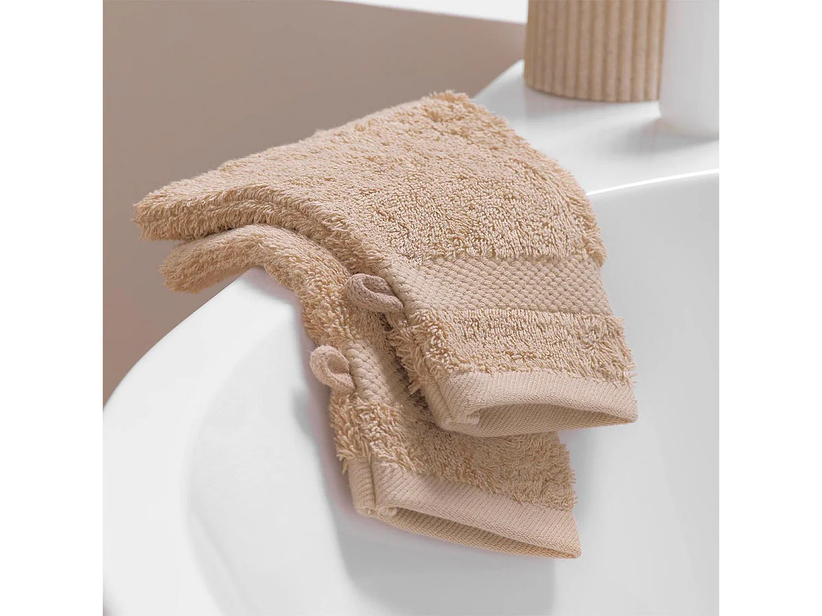 Lot de 2 Gants de Toilette "Elegance" 15x21cm Noisette