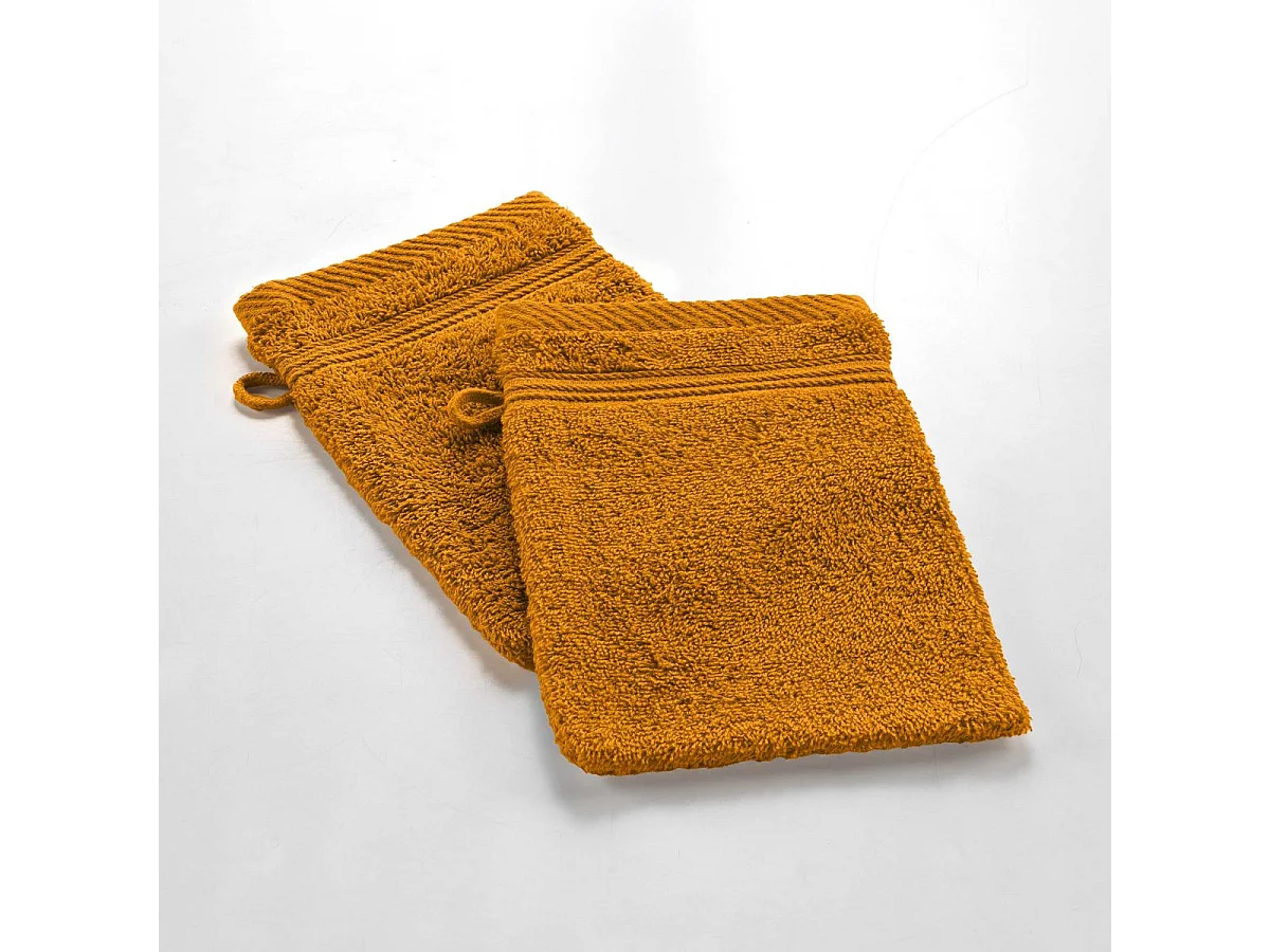 Lot de 2 Gants de Toilette "Tendresse" 15x21cm Jaune Curry