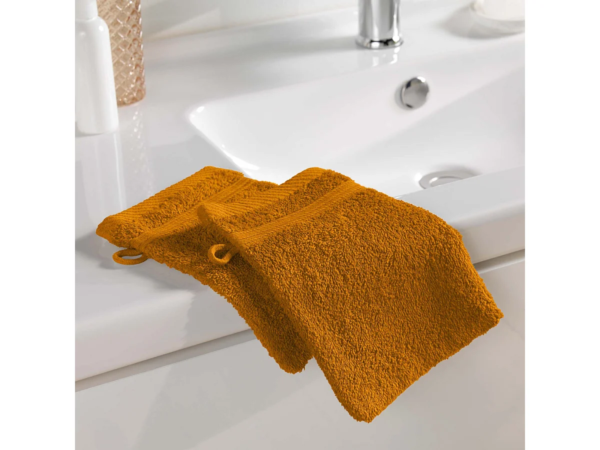 Lot de 2 Gants de Toilette "Tendresse" 15x21cm Jaune Curry