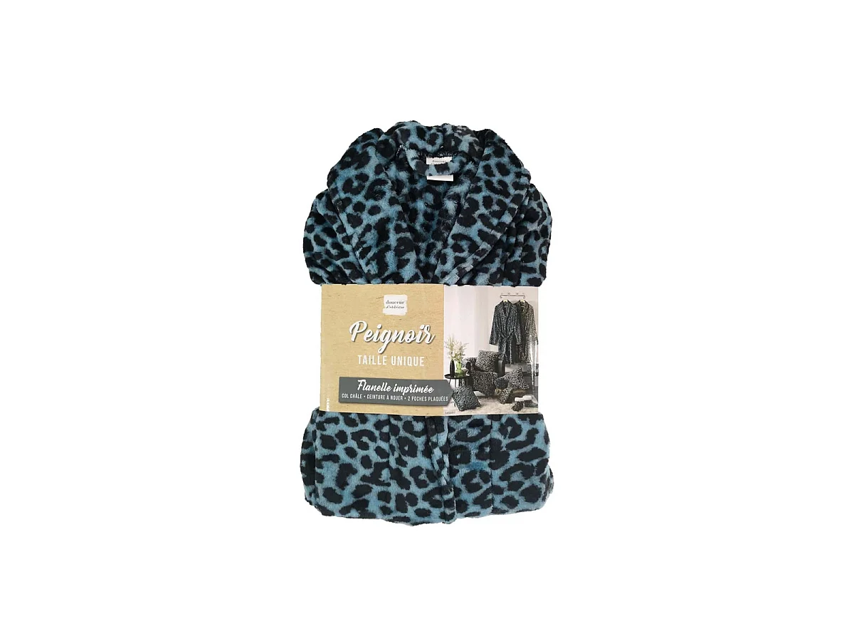 Peignoir Flanelle Imprimé "Léopard" Bleu