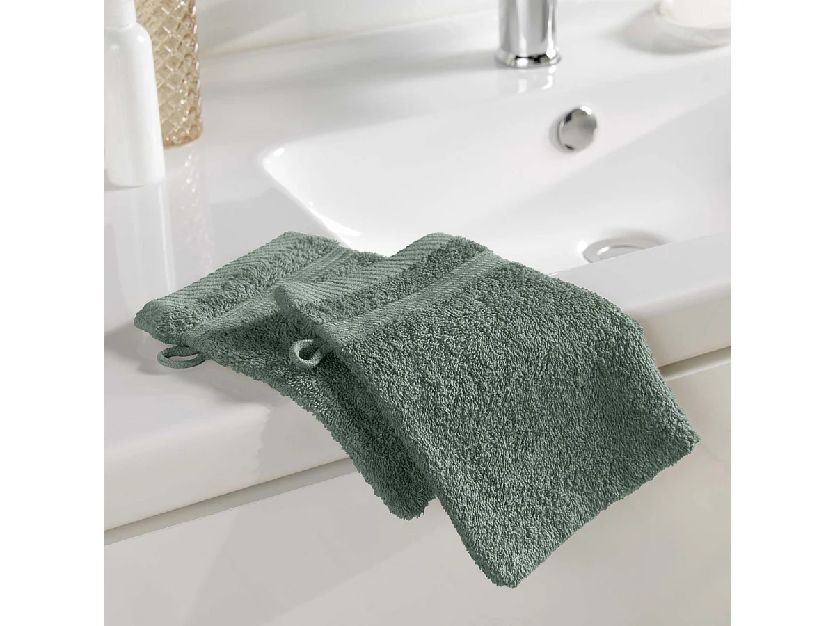 Lot de 2 Gants de Toilette "Tendresse" 15x21cm Vert Cèdre