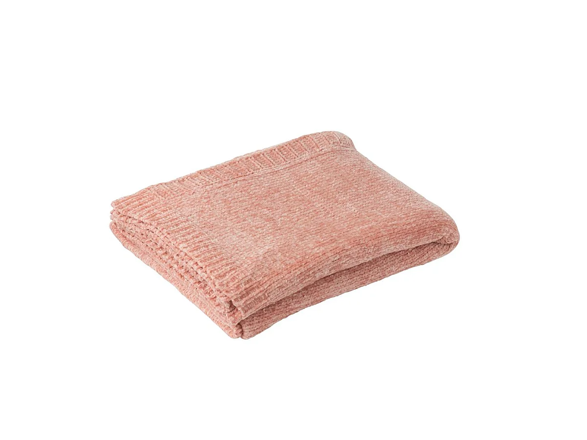 Plaid Uni Chenille "Bradly" 130x170cm Rose Clair