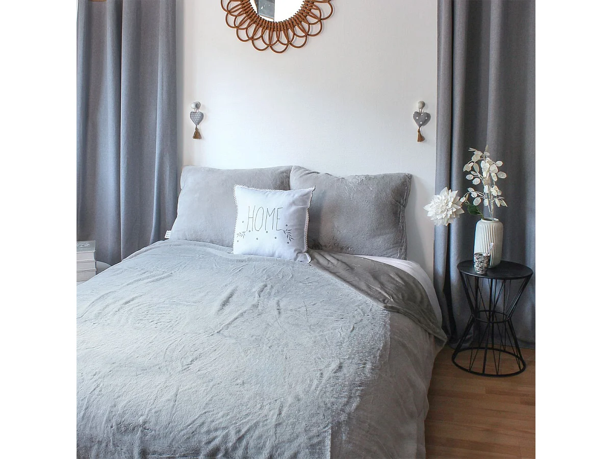 Plaid XL Imitation Fourrure "Rabbit" 180x220cm Gris