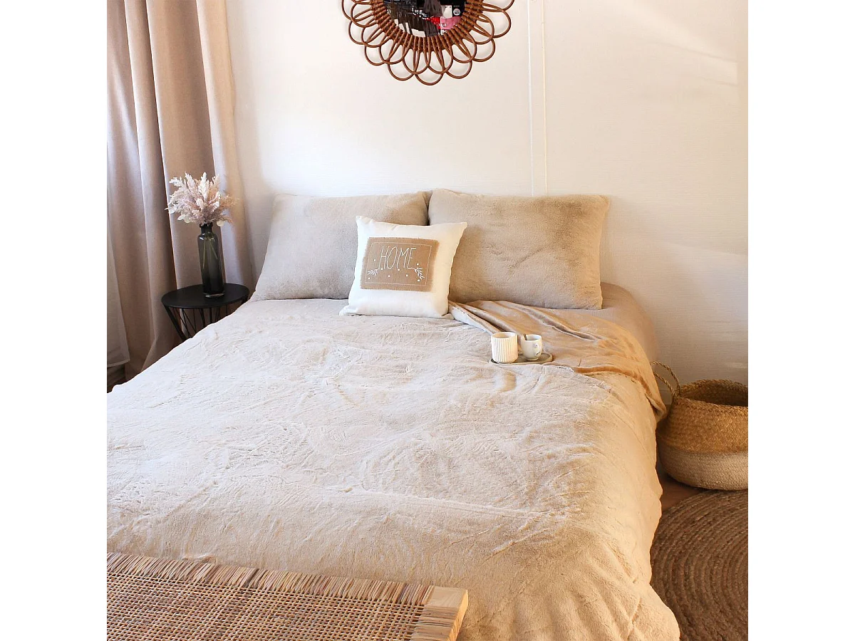 Plaid XL Imitation Fourrure "Rabbit" 180x220cm Beige