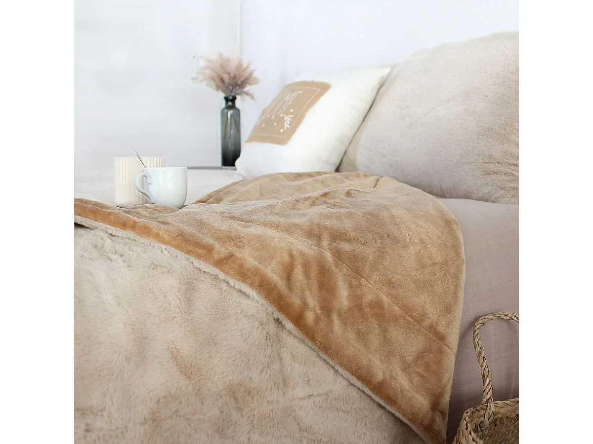 Plaid XL Imitation Fourrure "Rabbit" 180x220cm Beige