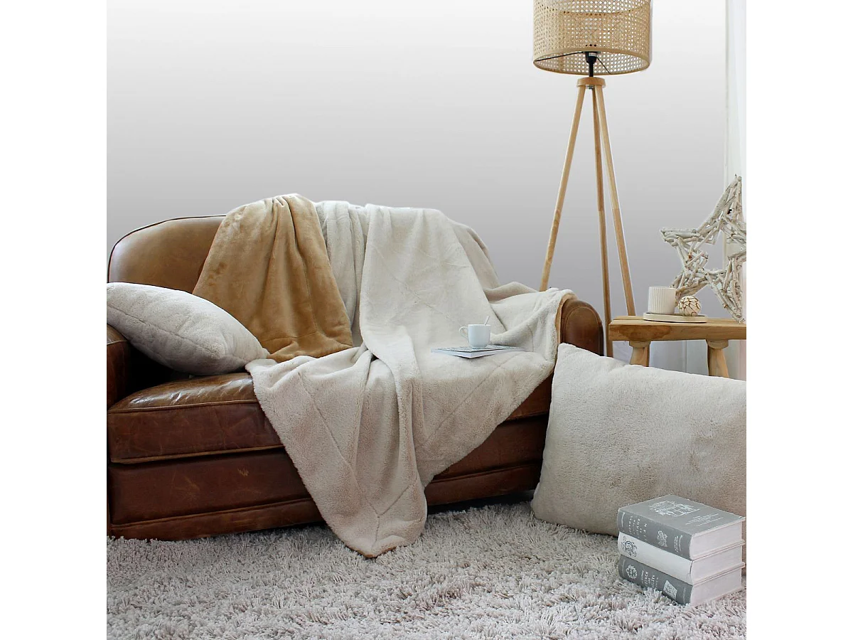 Plaid XL Imitation Fourrure "Rabbit" 180x220cm Beige