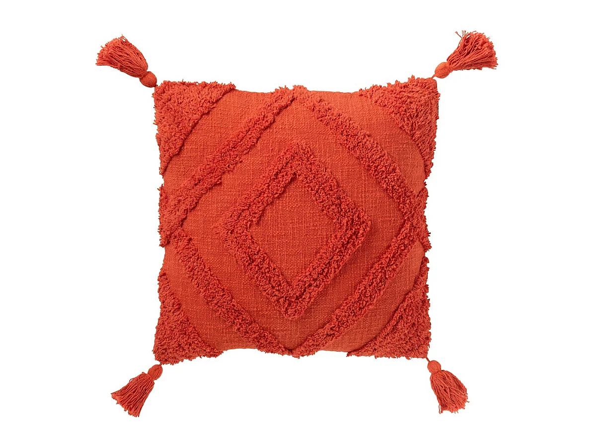 Coussin Déco Tufté "Efren" 50x50cm Rouge Brique