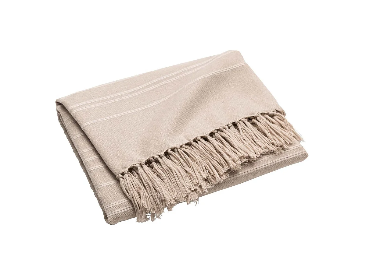 Plaid à Franges "Lilia" 180x220cm Beige Lin