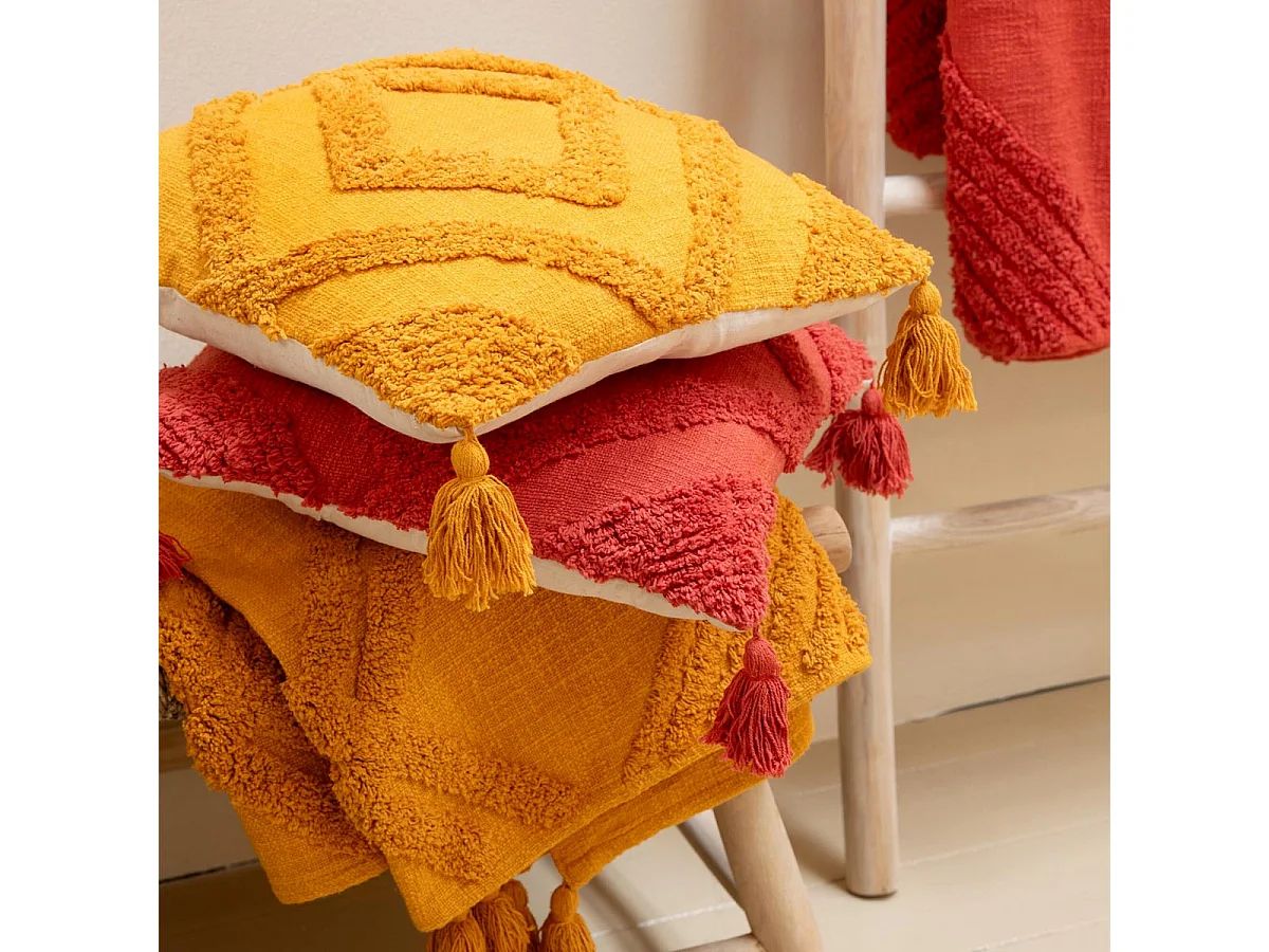 Coussin Déco Tufté "Efren" 50x50cm Ocre