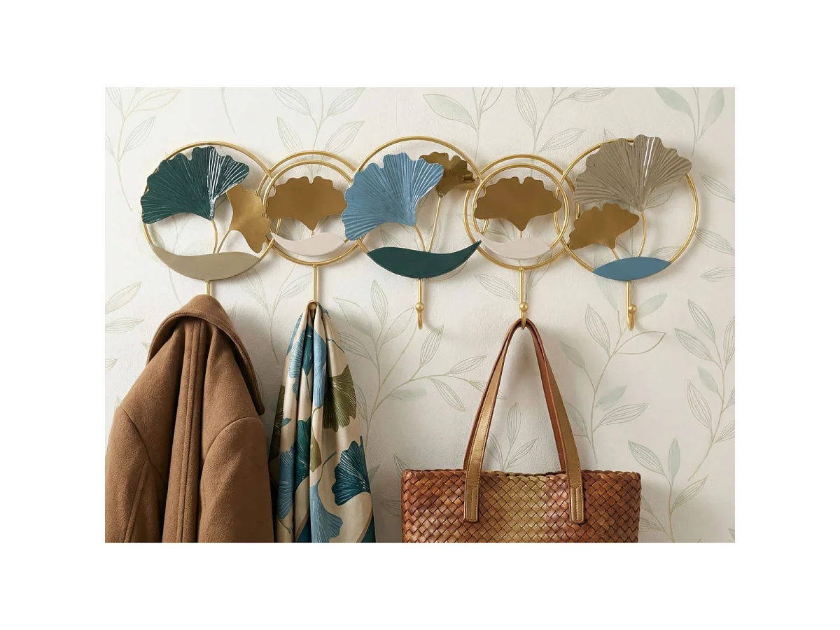 Patère Murale en Métal "Polly" 60cm Vert & Or