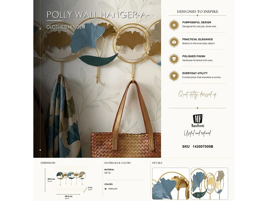 Patère Murale en Métal "Polly" 60cm Vert & Or
