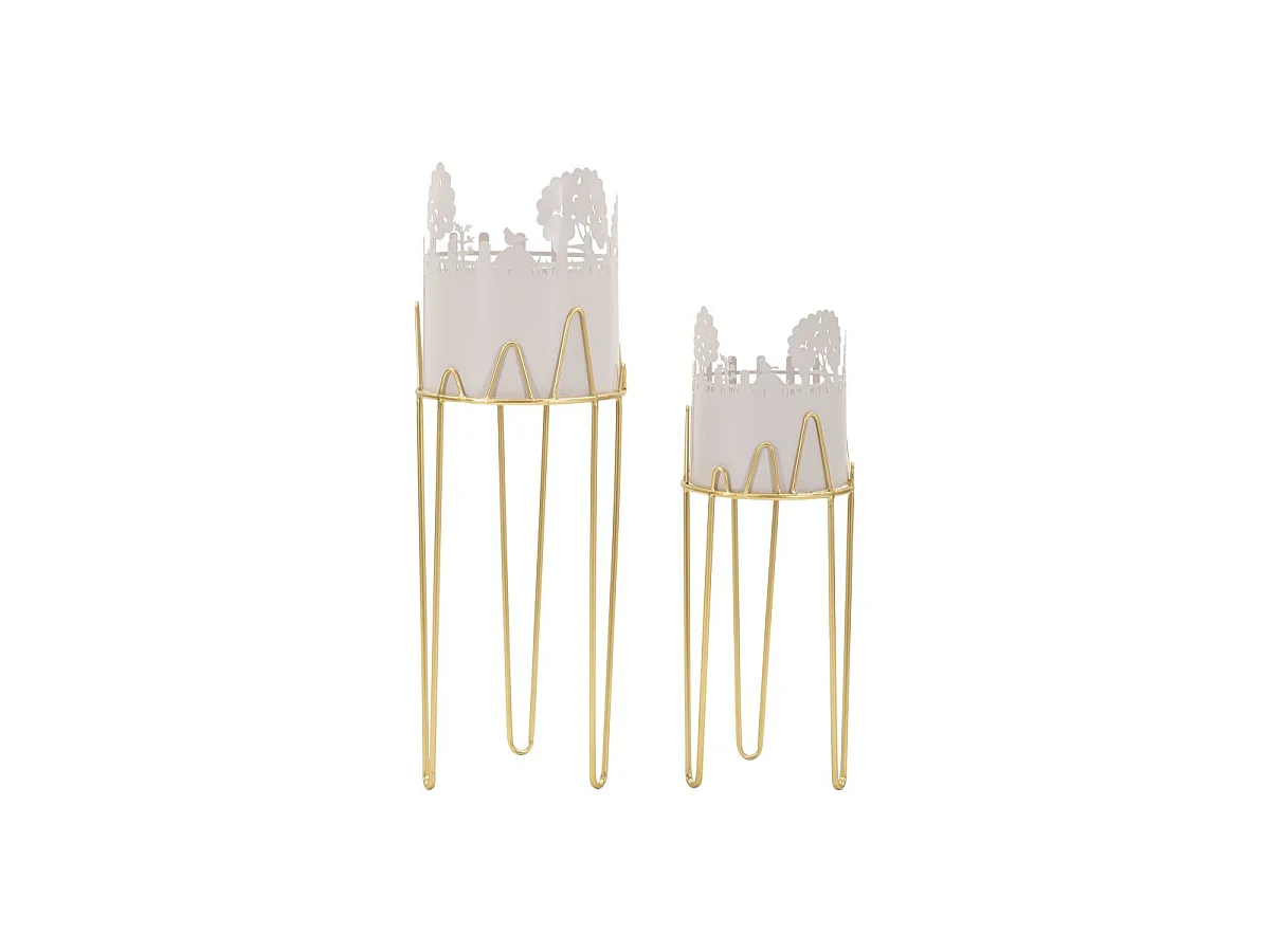 Set di due portavasi in metallo bianco cm Ø 27X79-22,8X6