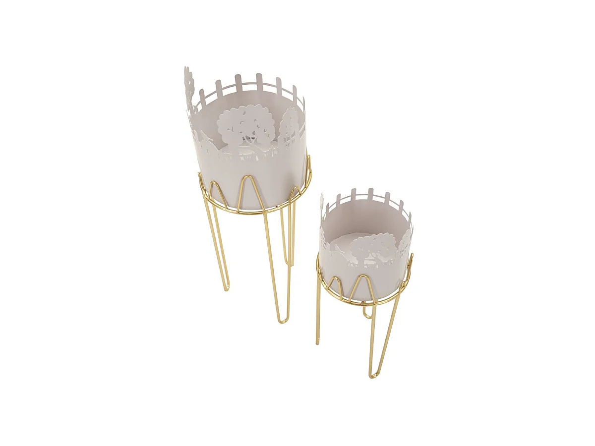 Set di due portavasi in metallo bianco cm Ø 27X79-22,8X6
