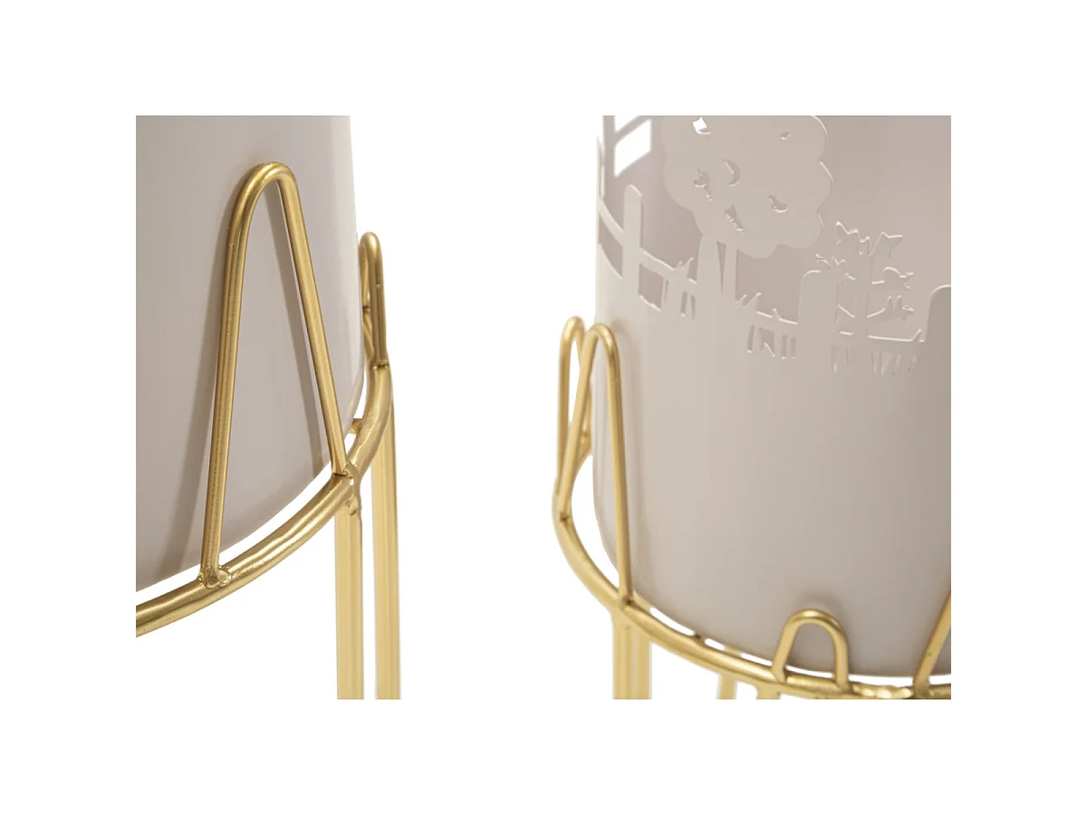 Set di due portavasi in metallo bianco cm Ø 27X79-22,8X6