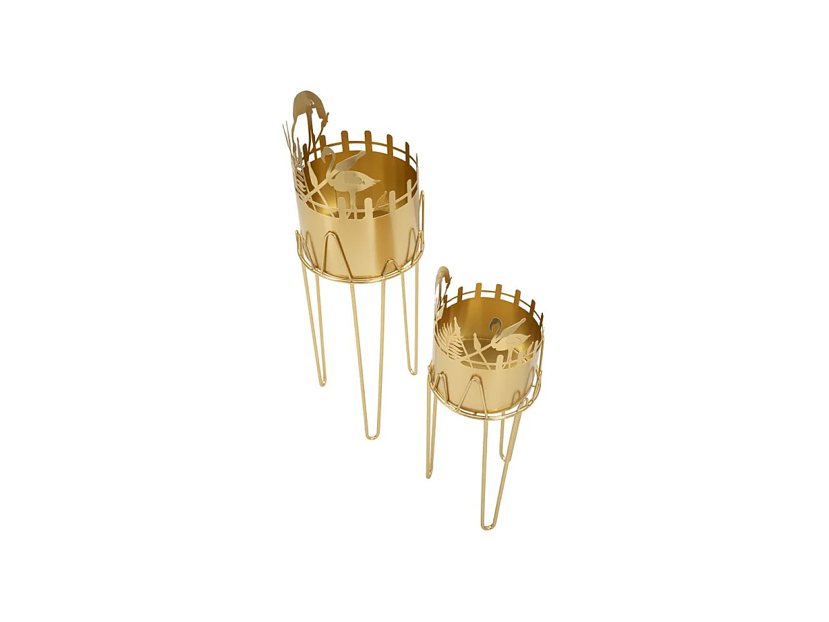 Set di due portavasi in metallo dorato cm Ø 27X79-22,8X6