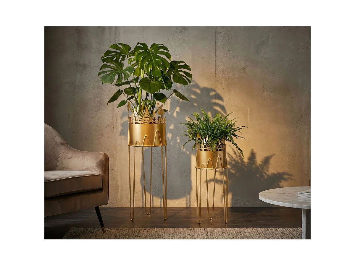 Set di due portavasi in metallo dorato cm Ø 27X79-22,8X6