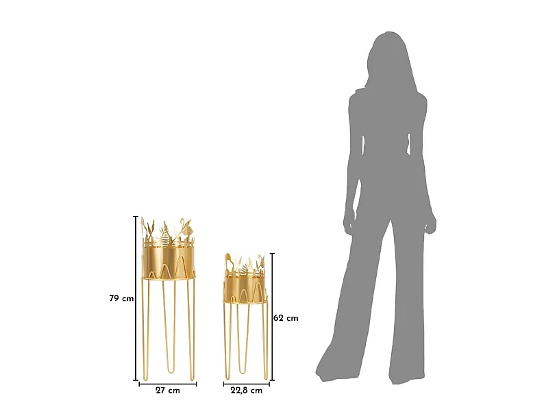 Set di due portavasi in metallo dorato cm Ø 27X79-22,8X6