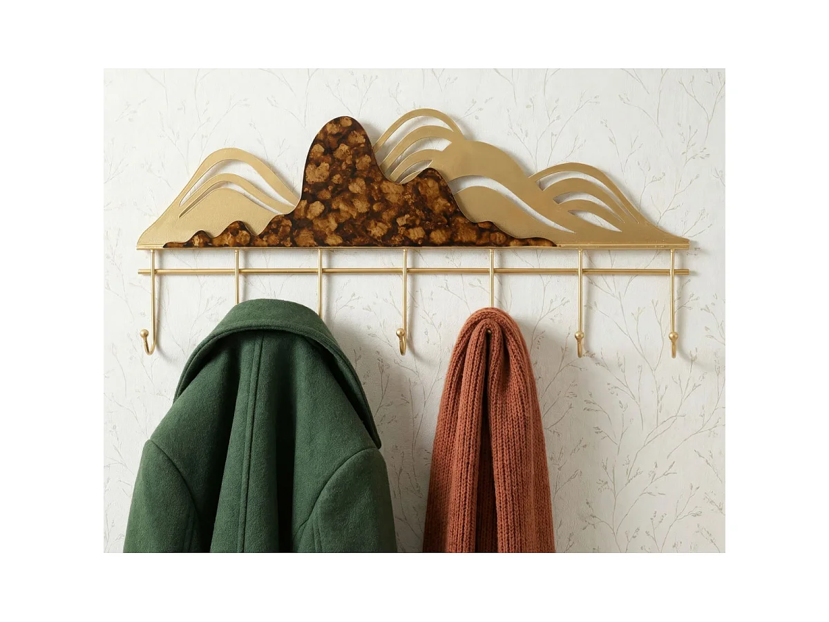 Patère Murale en Métal "Mountain" 70cm Or & Ambre