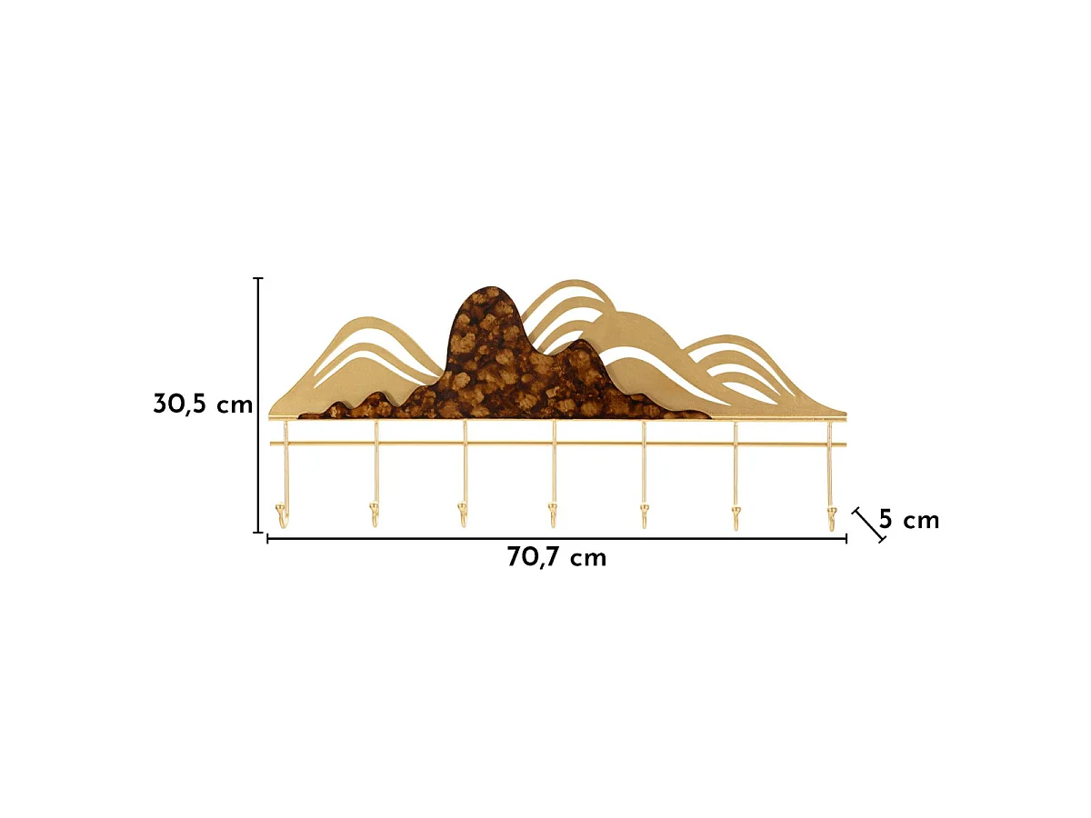 Patère Murale en Métal "Mountain" 70cm Or & Ambre