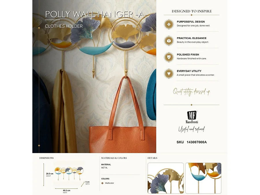 Patère Murale en Métal "Polly" 60cm Orange & Bleu