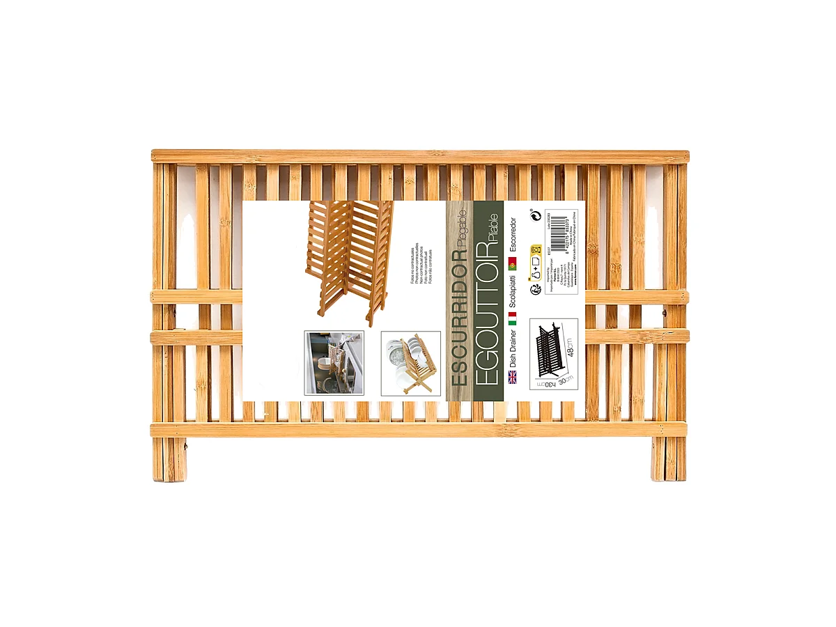 Égouttoir à Vaisselle Pliable en Bambou, finition coloris naturel -  Hauteur 30 x Longueur 48 x Profondeur 30 cm