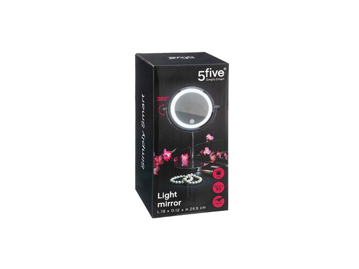 Miroir Pivotant Rond sur Pied "Led" 29cm Argent