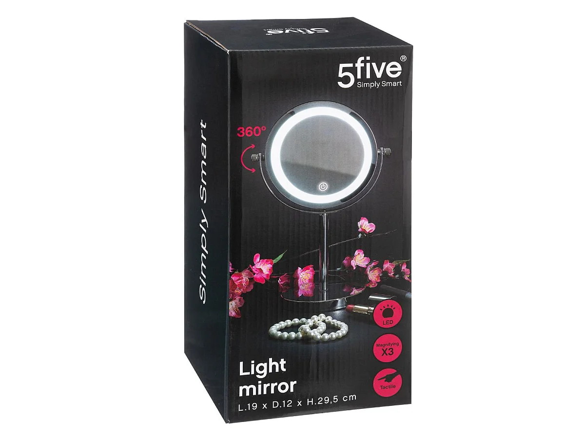 Miroir Pivotant Rond sur Pied "Led" 29cm Argent