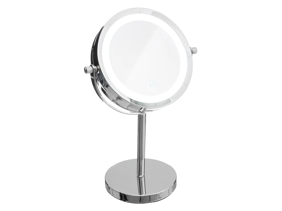 Miroir Pivotant Rond sur Pied "Led" 29cm Argent