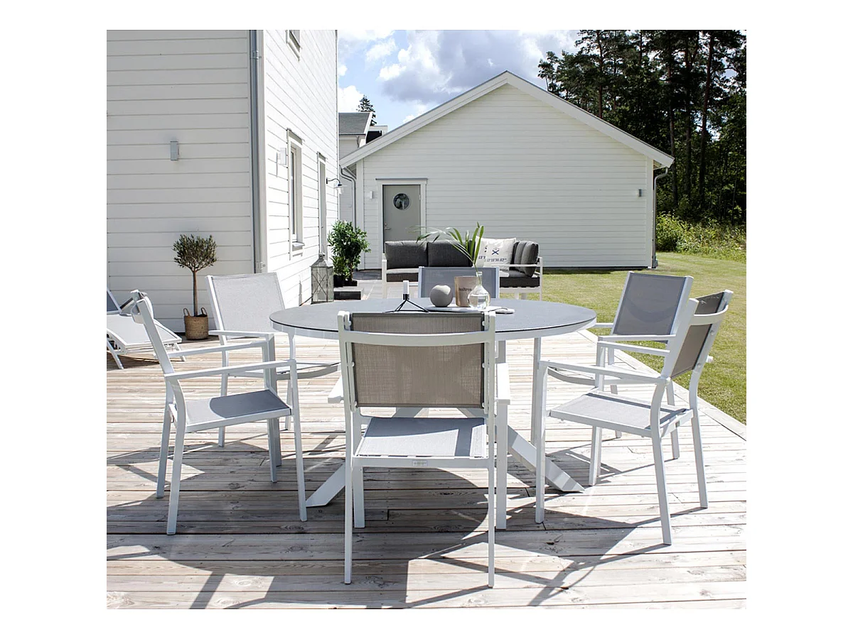 Table de Jardin Ronde Effet Pierre "Copacabana" 140cm Gris