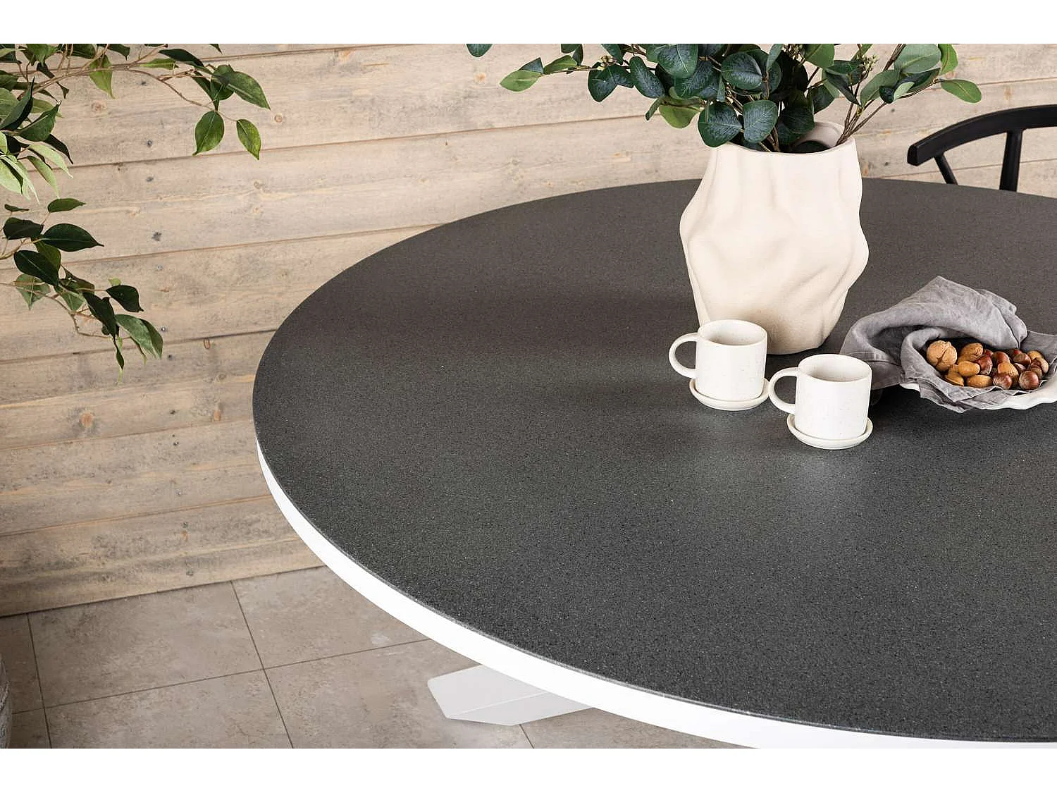 Table de Jardin Ronde Effet Pierre "Copacabana" 140cm Gris