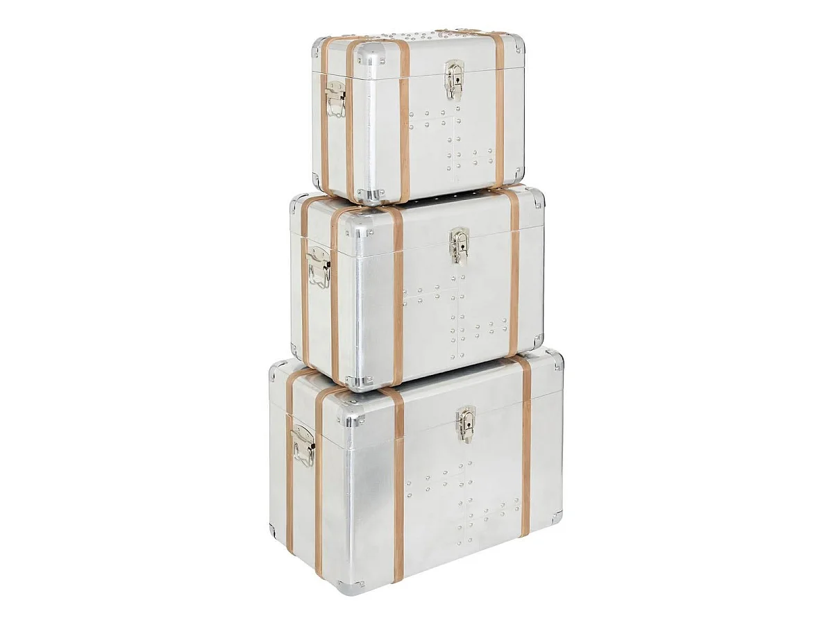 Lot de 3 Malles de Rangement "Sky" 54cm Argent