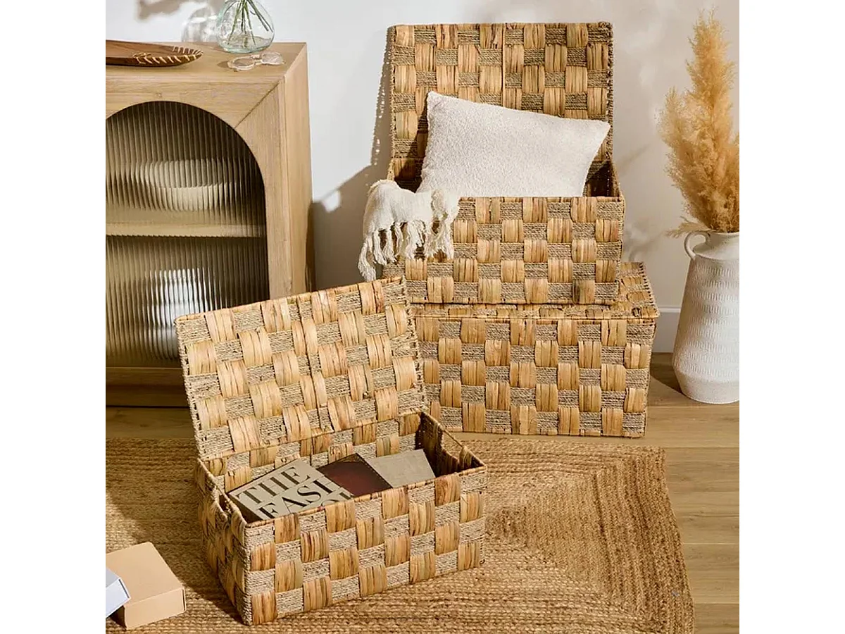 Lot de 3 Malles en Jacinthe "Nadi" 58cm Marron
