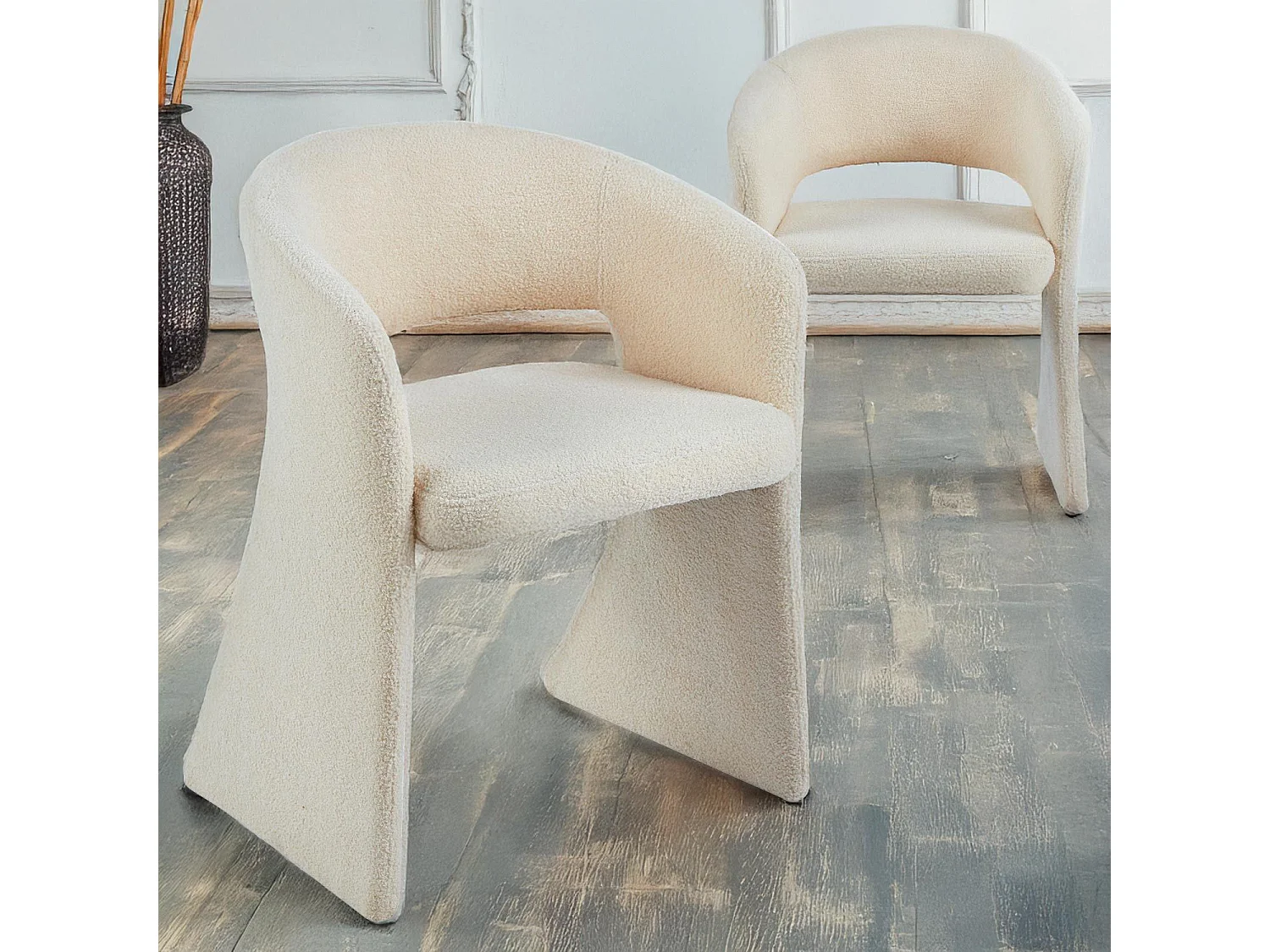 Lot de 8 chaises design Tootsie Tissu bouclette Crème