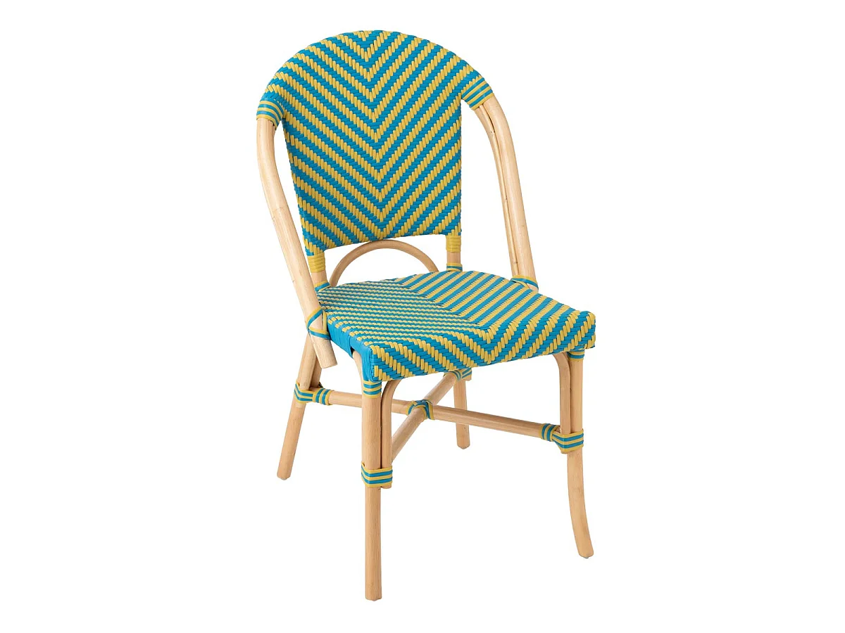 Chaise en Rotin "Geo" 86cm Jaune & Bleu