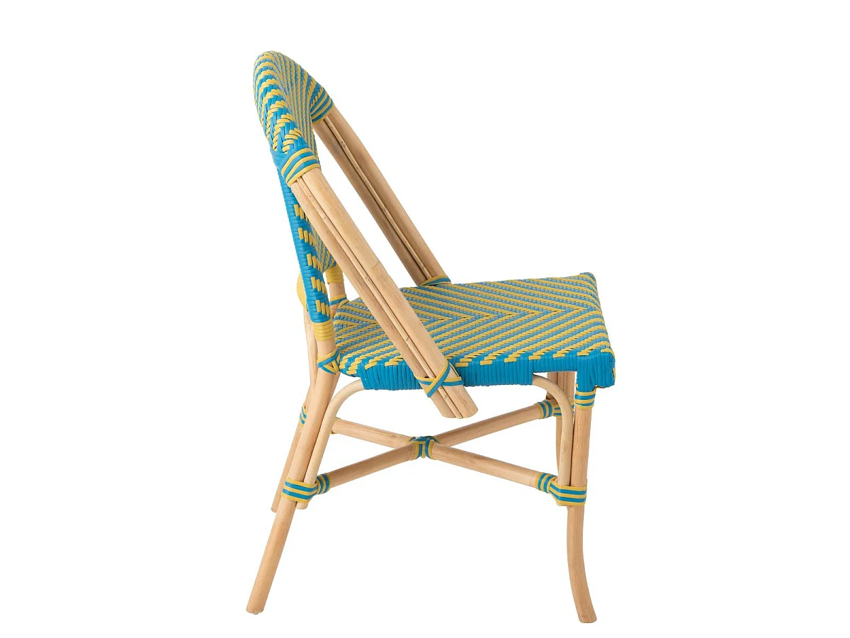Chaise en Rotin "Geo" 86cm Jaune & Bleu