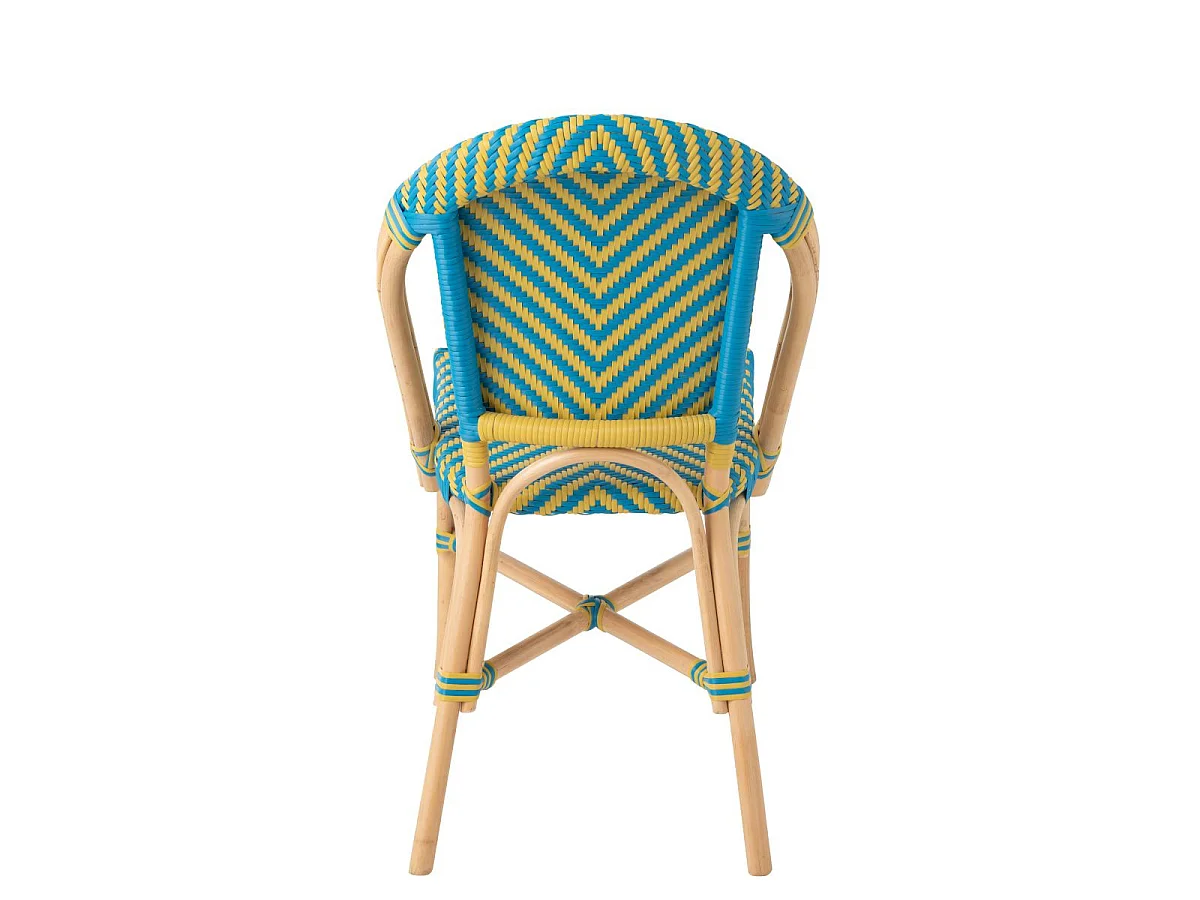 Chaise en Rotin "Geo" 86cm Jaune & Bleu