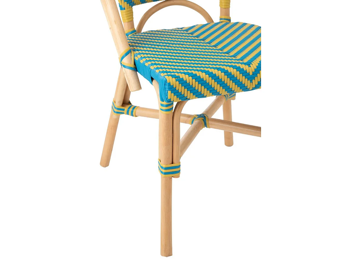 Chaise en Rotin "Geo" 86cm Jaune & Bleu