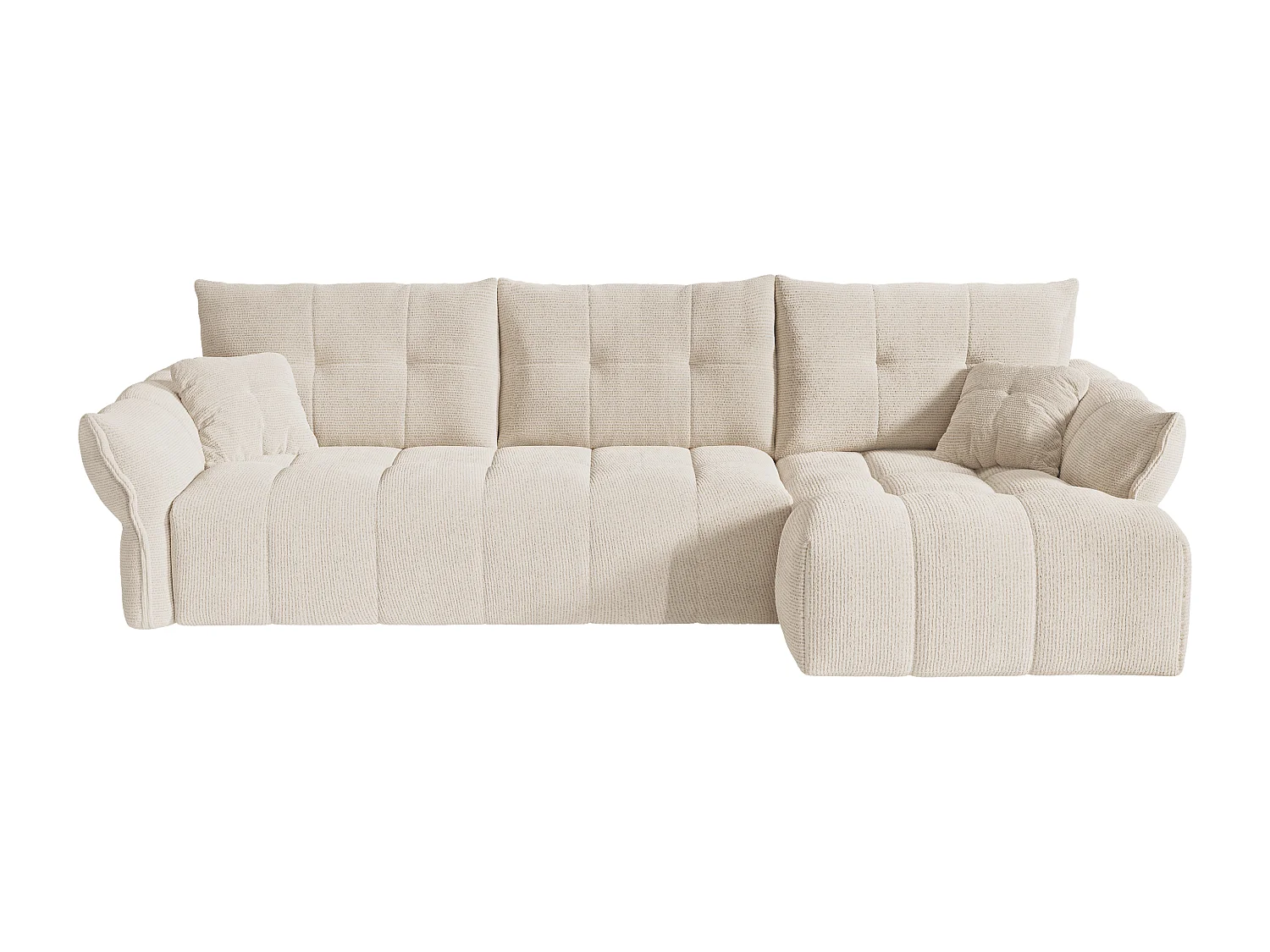 Canapé d'angle droit convertible express en tissu chiné beige - Couchage 140 cm - Matelas 13 cm avec mémoire de forme IRIS