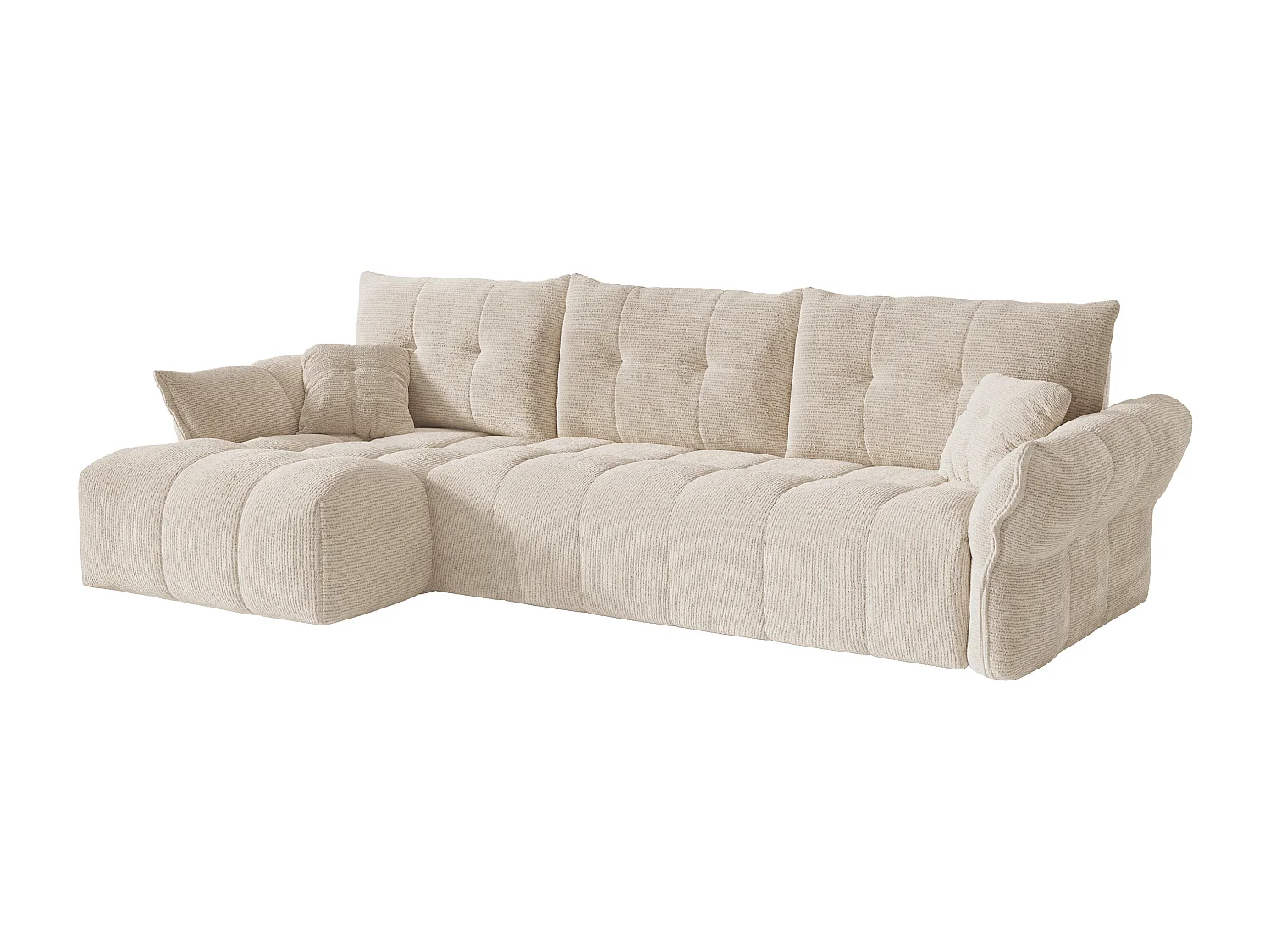 Canapé d'angle gauche convertible express en tissu chiné beige - Couchage 140 cm - Matelas 13 cm avec mémoire de forme IRIS