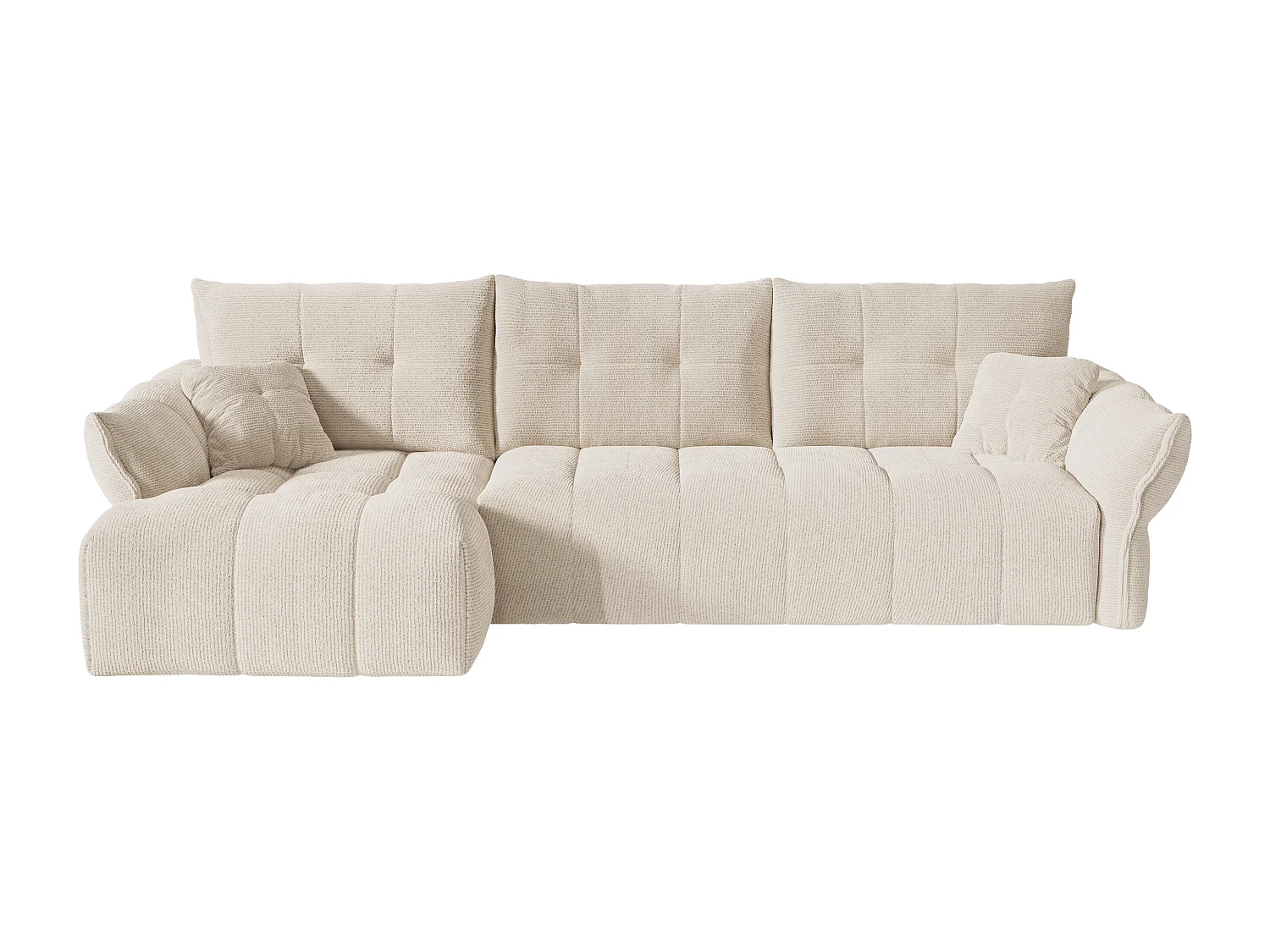 Canapé d'angle gauche convertible express en tissu chiné beige - Couchage 140 cm - Matelas 13 cm avec mémoire de forme IRIS