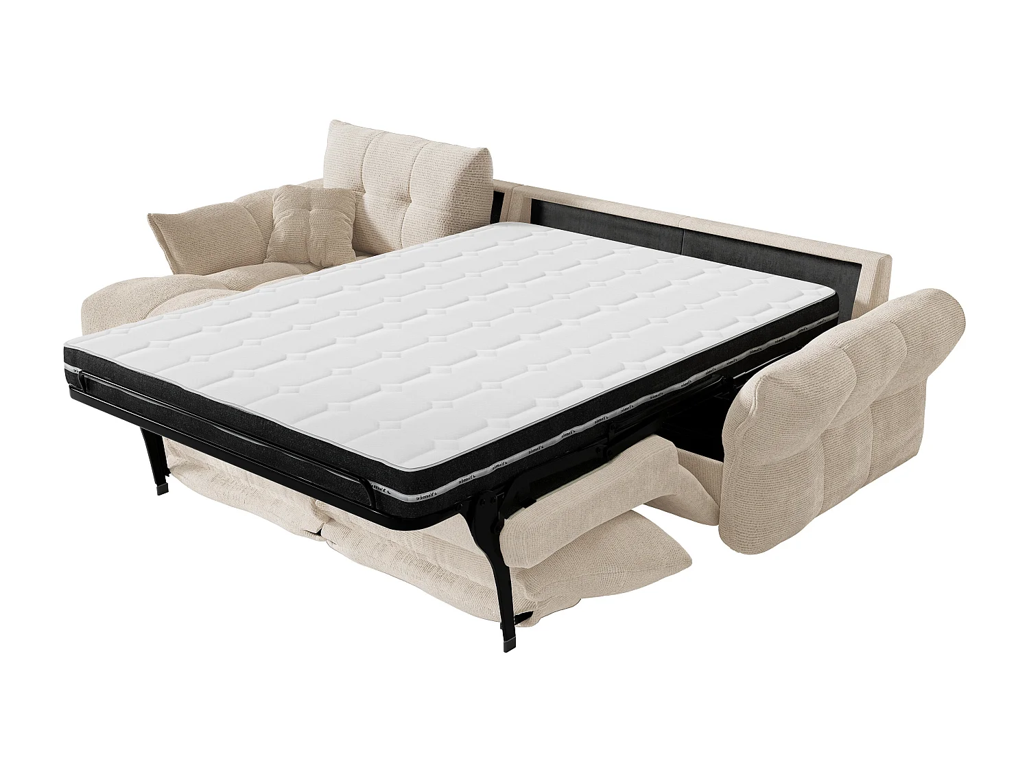 Canapé d'angle gauche convertible express en tissu chiné beige - Couchage 140 cm - Matelas 13 cm avec mémoire de forme IRIS