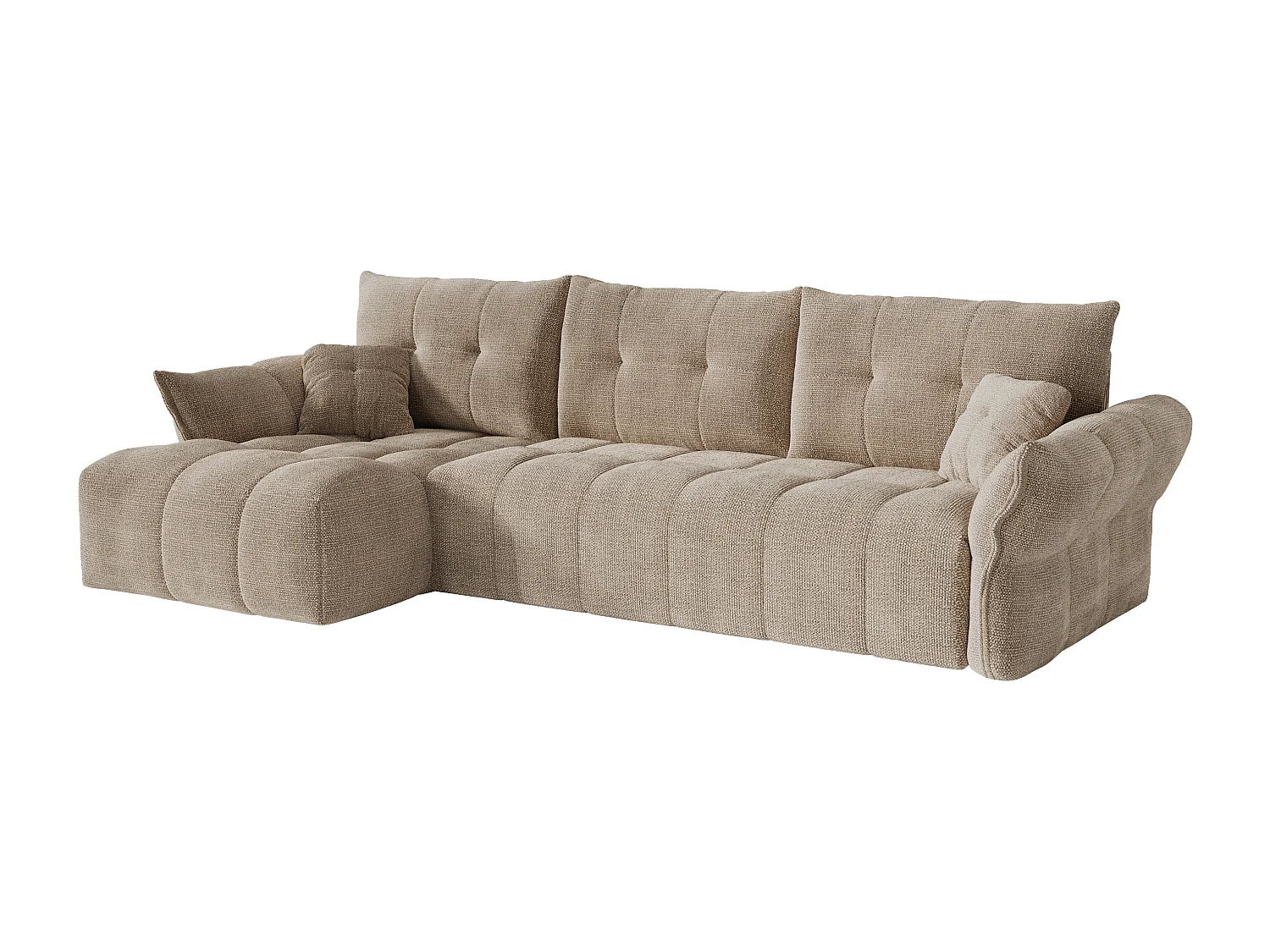 Canapé d'angle gauche convertible express en tissu chiné taupe - Couchage 140 cm - Matelas 13 cm avec mémoire de forme IRIS