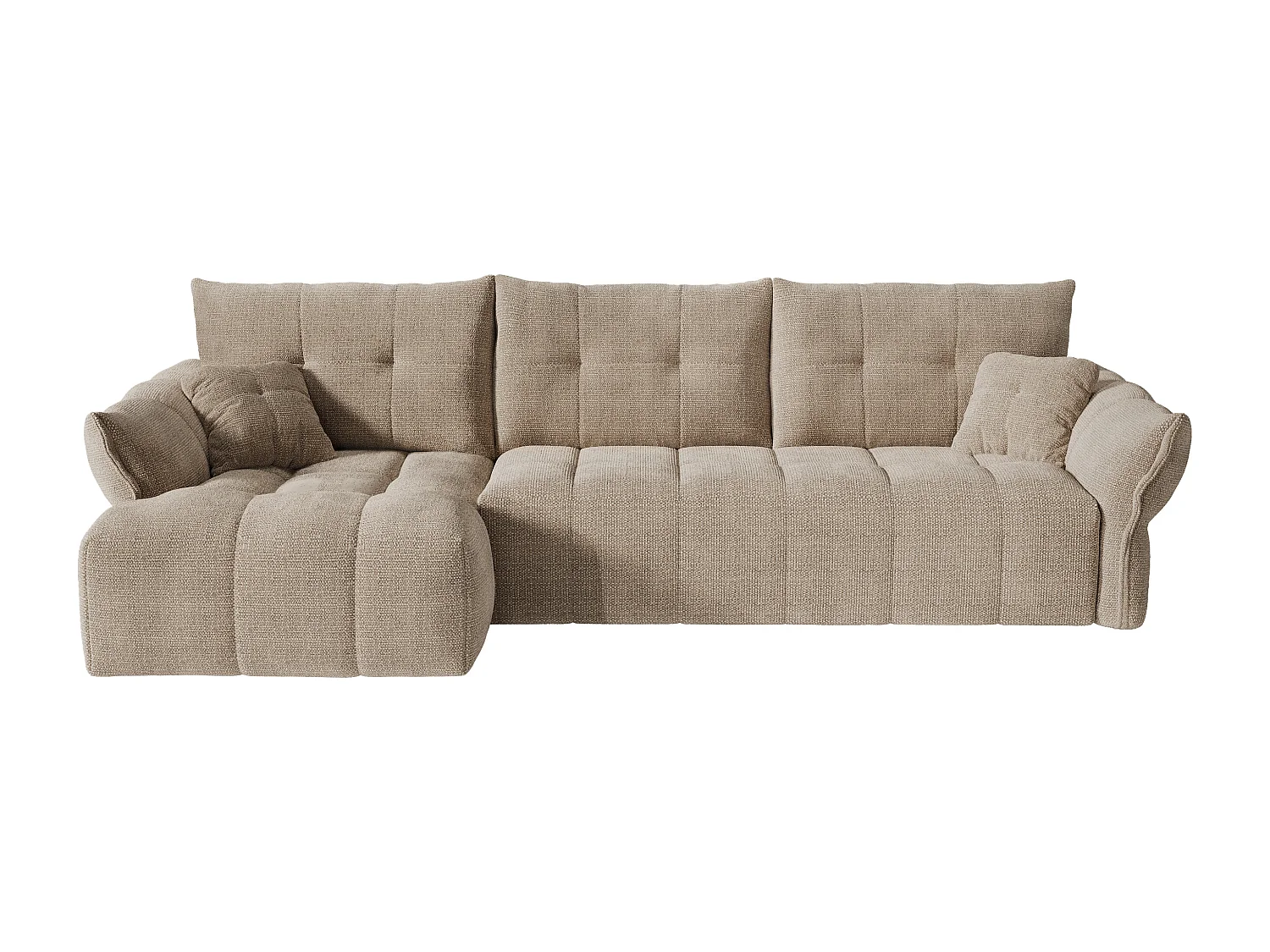 Canapé d'angle gauche convertible express en tissu chiné taupe - Couchage 140 cm - Matelas 13 cm avec mémoire de forme IRIS