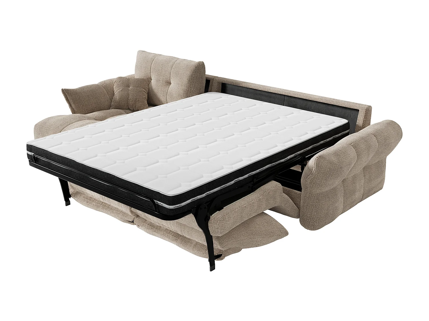Canapé d'angle gauche convertible express en tissu chiné taupe - Couchage 140 cm - Matelas 13 cm avec mémoire de forme IRIS